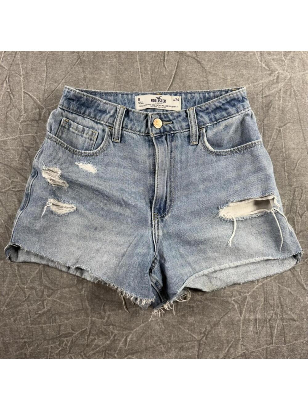 Hollister Light Wash Distressed Denim Shorts Size 0